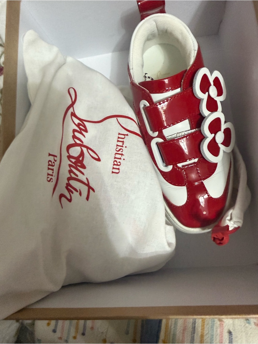 Christian Louboutin Kids Red Patent Leather Velcro Sneakers size 28 (us11)